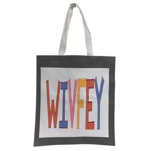 New Upcycled Hand Printed Wivfey Wife Hello Beautiful Shopper Tote Bag